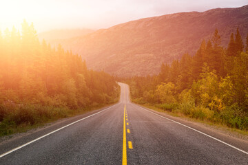 Beautiful Scenic Road, Klondike Hwy, in the Canadian Nature during Fall Season. Taken in Yukon,...