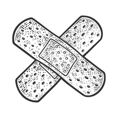 adhesive plaster cross sketch raster illustration