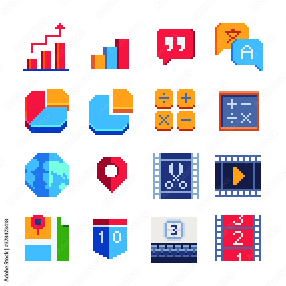 Poster pixel art abstract icons set. design for logo, sticker and mobile app. buttons and interface design.