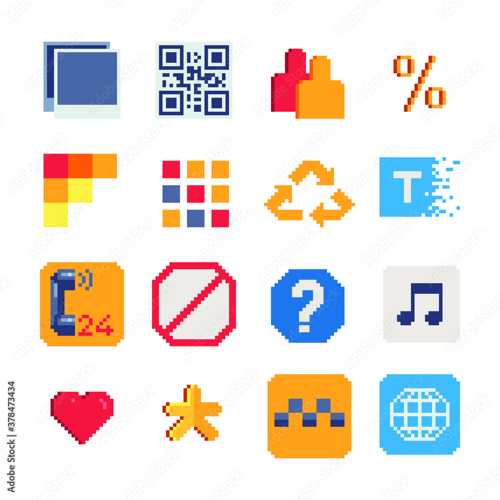 Poster abstract symbols. pixel art icons set. isolated vector illustration. buttons and interface design. 8