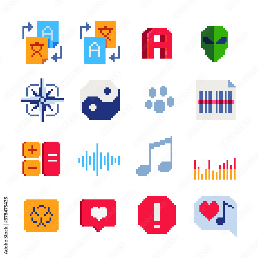 Poster pixel art abstract icons set. design for logo, sticker and mobile app. buttons and interface design.