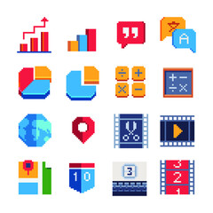 Pixel art abstract icons set. Design for logo, sticker and mobile app. Buttons and interface design. Isolated vector illustration. 8-bit. 