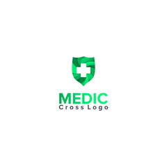 Illustration Vector Graphic of Cross Logo with Green Shield Background. Perfect to use for Medical Logo