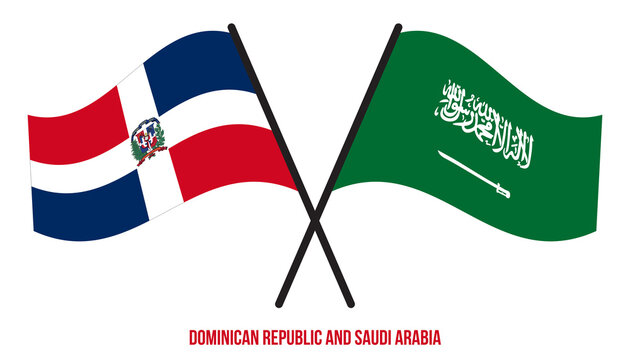 Dominican Republic and Saudi Arabia Flags Crossed And Waving Flat Style. Official Proportion.