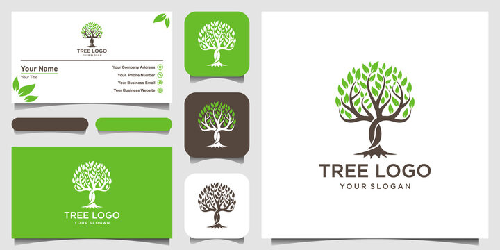 tree vector icon. logo design elements. Green Garden Vector Logo Template and business card design
