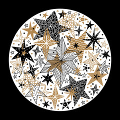 Christmas ball of snowflakes and stars. Magical christmas motif.