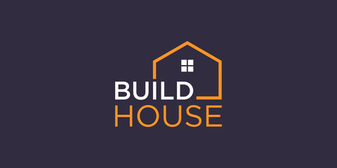 simple word mark build house logo design with line art style. home build abstract For Logo Design Inspiration.
