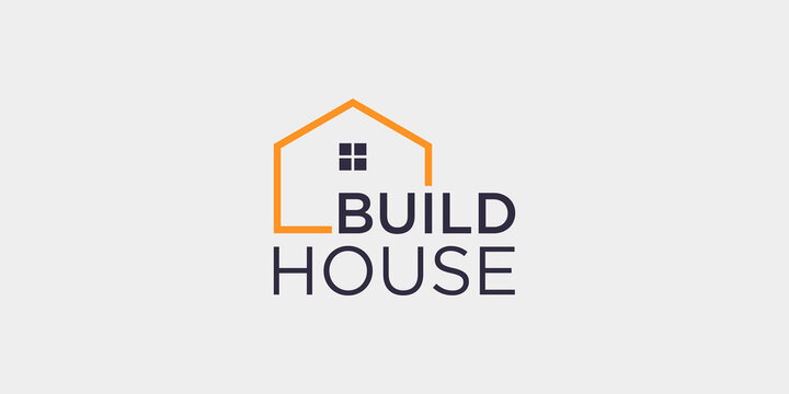 simple word mark build house logo design with line art style. home build abstract For Logo Design Inspiration.