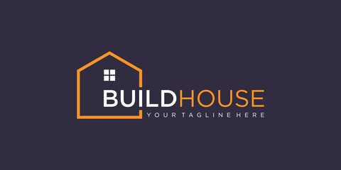 simple word mark build house logo design with line art style. home build abstract For Logo Design Inspiration.
