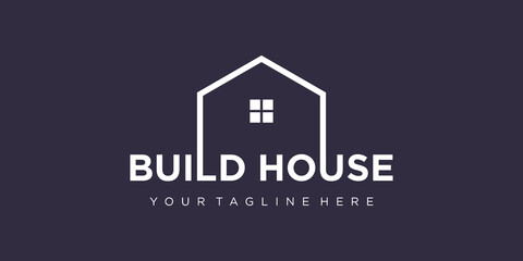 simple word mark build house logo design with line art style. home build abstract For Logo Design Inspiration.