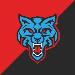 blue head wolf logo. e sport logo. animal roar. animal logo. vector illustration