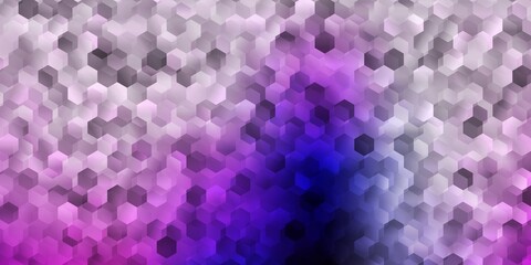 Light purple, pink vector background with hexagonal shapes.