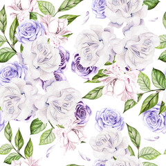 Beautiful watercolor wedding pattern with roses flowers.