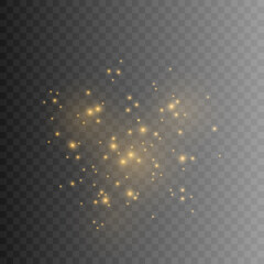 Gold dust. Dust effect. Light, light effect, lighting. The illustration is drawn on a checkered background.