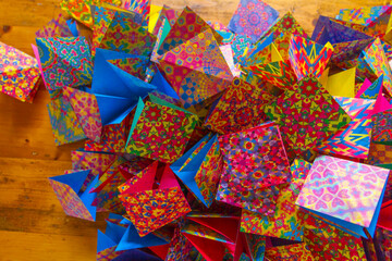 Colorful origami paper cranes 