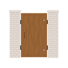 Wooden door. Arch way vector. arch brick door. wallpaper. free space for text. 