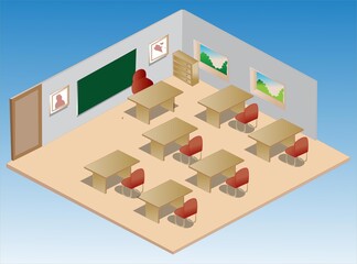 Isometric Interior of a School Classroom