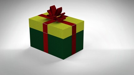 Realistic 3D Colorful Red Gift Box with Pattern and Satin Ribbon and Bow .