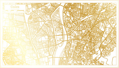 Cairo Egypt City Map in Retro Style in Golden Color. Outline Map.