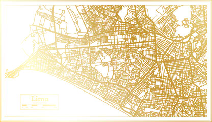 Lima Peru City Map in Retro Style in Golden Color. Outline Map.
