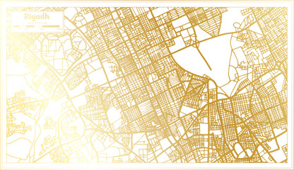 Riyadh Saudi Arabia City Map in Retro Style in Golden Color. Outline Map.