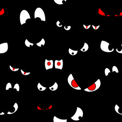 Scary eyes seamless repeating pattern against a black background.