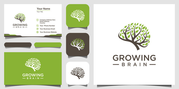 Growing brain logo combination brain logo with tree logo. business card design