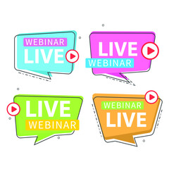 Live Webinar Button, icon, emblem label Vector illustration flat linear badge and banner, scroll, sticker, ribbon, embem, background, poster.