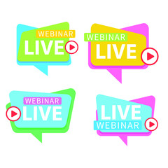 Live Webinar Button, icon, emblem label Vector illustration flat linear badge and banner, scroll, sticker, ribbon, embem, background, poster.