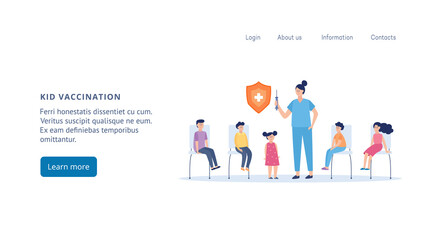 Vector flat illustration of vaccination children.