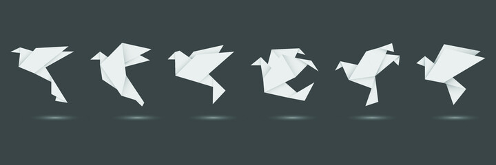 Origami vector birds. Creative illustration. Dark theme.