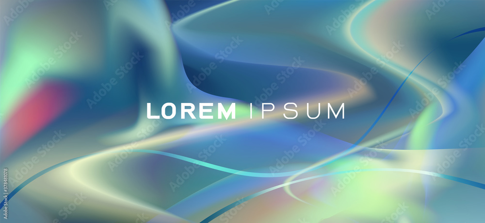 Poster abstract flowing liquid style curve shapes with metallic texture and color glow effects. vector illu