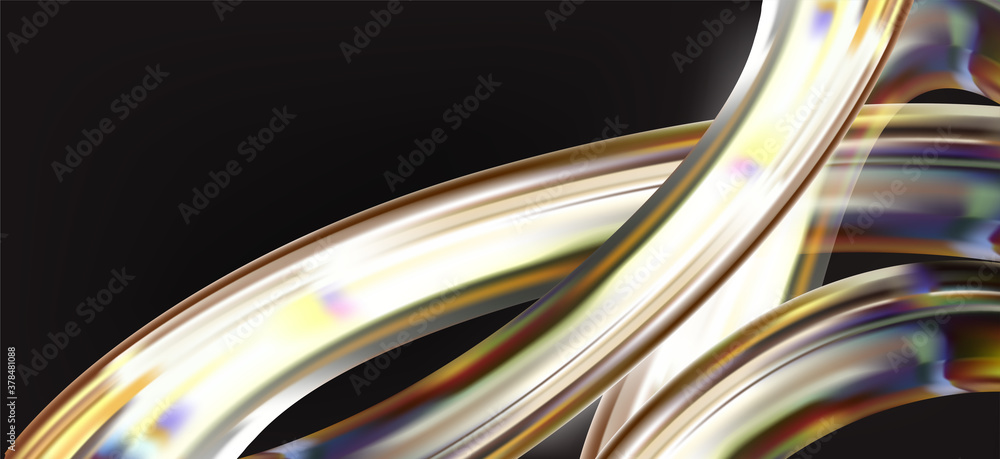 Poster abstract flowing liquid style curve shapes with metallic texture and color glow effects. vector illu