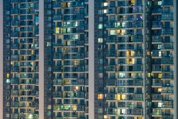 High rise apartment buildings in China at night