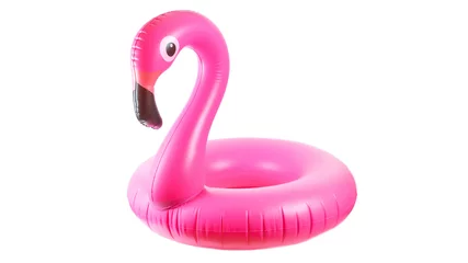 Gardinen Pink pool. Inflatable flamingo for summer beach isolated on white background. Pool float party. © Maksym