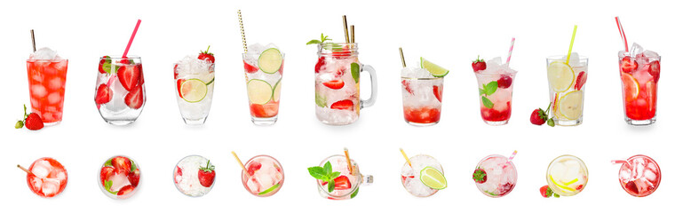 Fresh strawberry lemonade on white background
