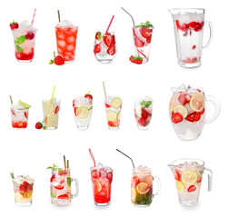 Fresh strawberry lemonade on white background