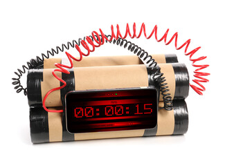 Bomb with timer on white background
