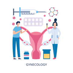 Banner for gynecology clinic and womens health exam, flat vector illustration.
