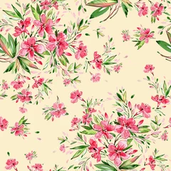 Fototapete Rund Seamless stylish pattern from sketching exotic flowers with paints and pencils © Irina Chekmareva