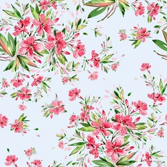 Poster Seamless stylish pattern from sketching exotic flowers with paints and pencils © Irina Chekmareva