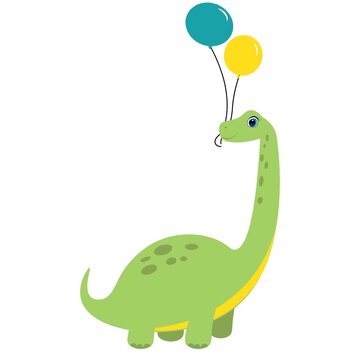 cute dinosaur with balloon, dino cartoon vector illustration