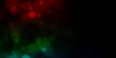 Dark Multicolor vector layout with circles, stars. Illustration with set of colorful abstract spheres, stars. Design for wallpaper, fabric makers.