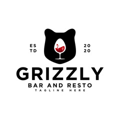 Bar and restaurant company logo, Grizzly bear concept design.