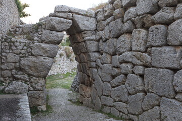 Arpino, Italy - September 16, 2020: The round arch at the entrance to the ancient city on the acropolis of Arpino