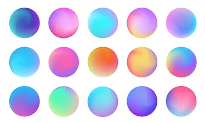 Vivid gradient circle set. Beautiful modern fluid multicolor gradients. Blurred color spheres