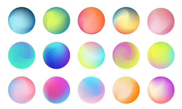 Vivid gradient circle set. Beautiful modern fluid multicolor gradients. Blurred color spheres