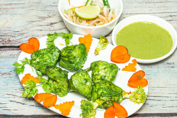 Hariyali Chicken Kebabs on skewers