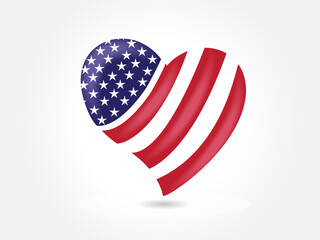 American flag USA love heart shape logo vector