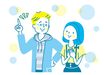 安心する女性と説明する男性